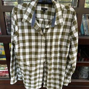 Talbots Olive and White Checkered Blouse